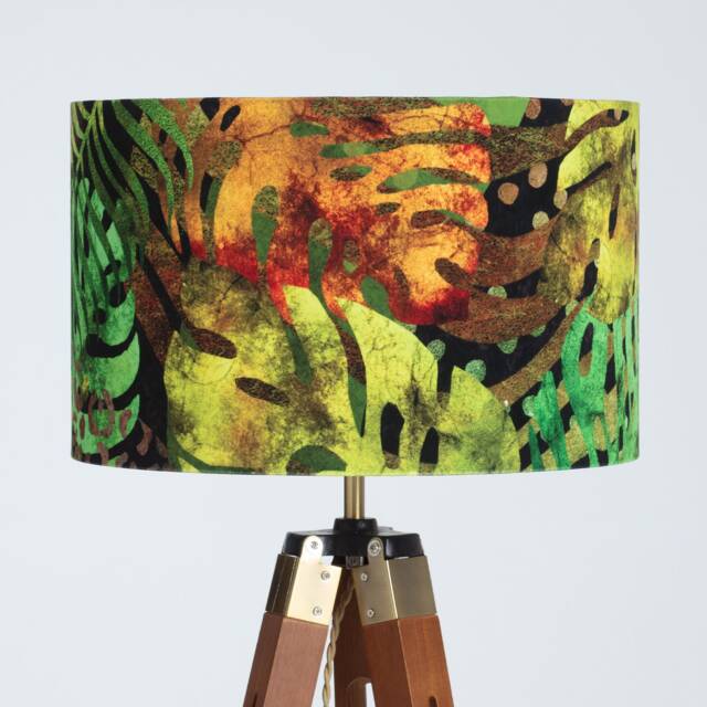Lampshade Autumn Green Brown Tropical Leaves Animal Print Velvet Drum Lamp Shade - 25cm 30cm 35cm 40cm 45cm Table Lamp Shade, Ceiling - image 1