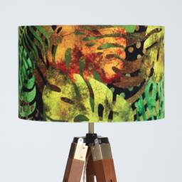 Lampshade Autumn Green Brown Tropical Leaves Animal Print Velvet Drum Lamp Shade - 25cm 30cm 35cm 40cm 45cm Table Lamp Shade, Ceiling - thumbnail 1