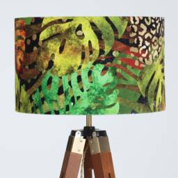 Lampshade Autumn Green Brown Tropical Leaves Animal Print Velvet Drum Lamp Shade - 25cm 30cm 35cm 40cm 45cm Table Lamp Shade, Ceiling - thumbnail 4