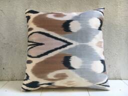 Silk Ikat Pillow Cover - 16x16 Handwoven Cushion, Soft Colors - thumbnail 1