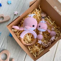 Personalised Baby Whale Gift Set - Rattle, Pacifier Clip - thumbnail 2