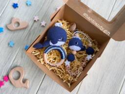 Personalised Baby Whale Gift Set - Rattle, Pacifier Clip