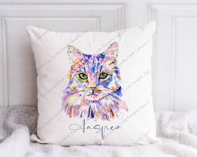 Cat Cushion, Pillow, Gift, Gift For Him, Lover, Mum, Her, Custom Cushion, Lover, Watercolour - image 1