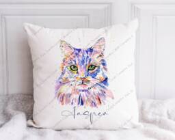 Cat Cushion, Pillow, Gift, Gift For Him, Lover, Mum, Her, Custom Cushion, Lover, Watercolour - thumbnail 1
