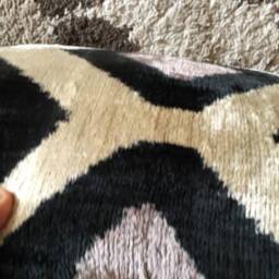 Handwoven Diamond Ikat Pillow Cover Ecru Black Beige Velvet Cushion - thumbnail 3