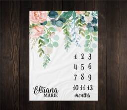 Greenery Floral Milestone Blanket, Baby Month Girl Blanket Track Growth Keepsake Shower Gift, Gm06 - thumbnail 1