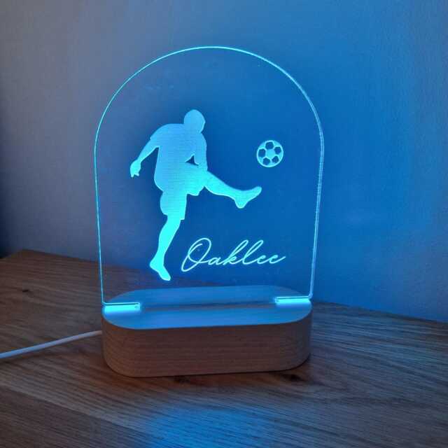 Football Night Light Personalised, Player & Ball Led Light, Soccer Name Bedside Lamp, Sports Lover Gift, Teenager Gift - image 1