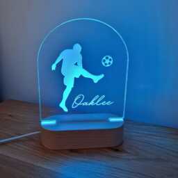 Football Night Light Personalised, Player & Ball Led Light, Soccer Name Bedside Lamp, Sports Lover Gift, Teenager Gift - thumbnail 1