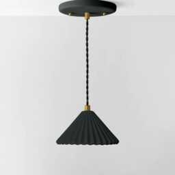 Small Picco - Ceramic Pendant Ceiling Light Handmade Minimalist Pleated Hanging Fixture in Shadow Charcoal Gray - thumbnail 2