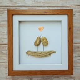 Copper Wedding Anniversary Gift For Her Pebble Art Love Birds Handmade Framed Romantic Rustic Wall Decor Husband Made To Order - thumbnail 2