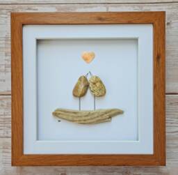 Copper Wedding Anniversary Gift For Her Pebble Art Love Birds Handmade Framed Romantic Rustic Wall Decor Husband Made To Order - thumbnail 1