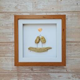 Copper Wedding Anniversary Gift For Her Pebble Art Love Birds Handmade Framed Romantic Rustic Wall Decor Husband Made To Order - thumbnail 3