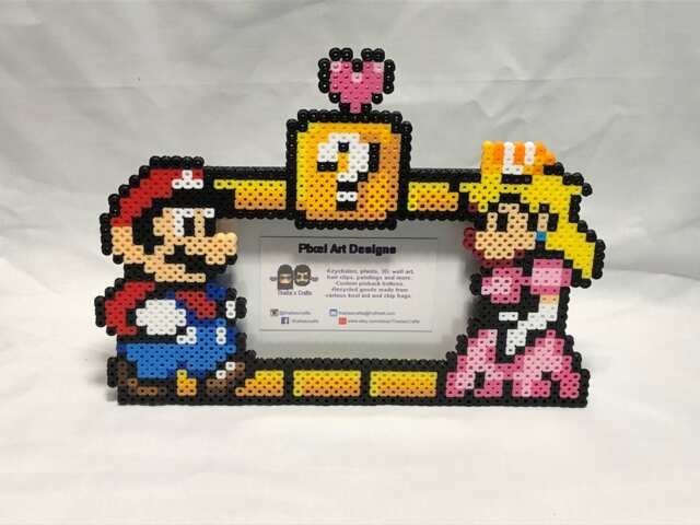 Mario Bros Picture Frame - Mario & Peach Videogame Photo Couples Picture Frame Anniversary Wedding Gift Valentines
