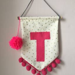 Personalised Wall Hanging/Handmade Hanging/Pom-Pom/Handmade/Personalised Pennant/Customised Pennant/Fabric Pennant/Personalisation - thumbnail 2