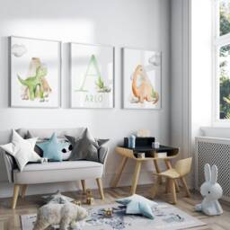 Set Of 3 Personalised Dinosaur Prints, Dinosaur Wall Decor, Prints, Boys Room Bedroom, Art - thumbnail 2