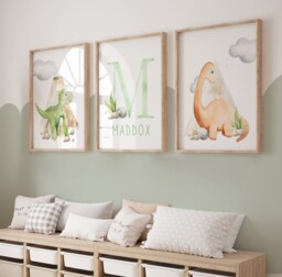 Set Of 3 Personalised Dinosaur Prints, Dinosaur Wall Decor, Prints, Boys Room Bedroom, Art - thumbnail 1