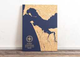 Fort Stevens, Oregon Map - Engraved Wood Coastal Chart Wall Art Sign, Beach House Home Decor Nautical Print, Unique Personalized Family Gift