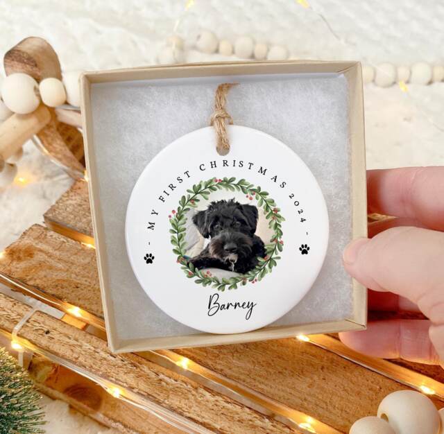 Personalised Dogs First Christmas Bauble, Pet Ornament, Bauble Keepsake, Puppy Gift, Dog - image 1