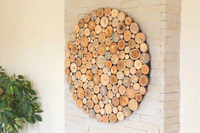 Round Wood Slice Wall Art Modern Tree Rounds Decor - 34'' - image 1