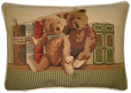 2 Teddy Bears Bookshelf Oblong Woven Tapestry Cushion Pillow Cover - thumbnail 1