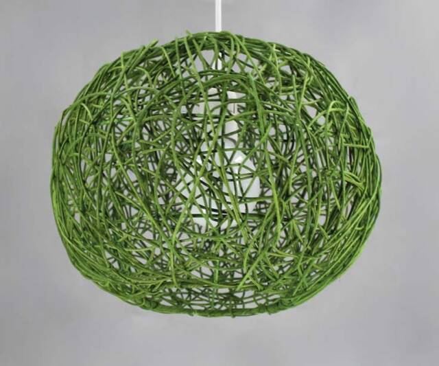 Green Rattan Spherical Pendant Light, Ceiling Lamp, Hardwired Or Plug-In, 3 Diameter Options - image 1