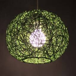 Green Rattan Spherical Pendant Light, Ceiling Lamp, Hardwired Or Plug-In, 3 Diameter Options - thumbnail 2