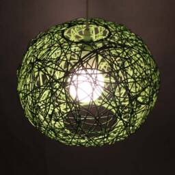 Green Rattan Spherical Pendant Light, Ceiling Lamp, Hardwired Or Plug-In, 3 Diameter Options - thumbnail 3