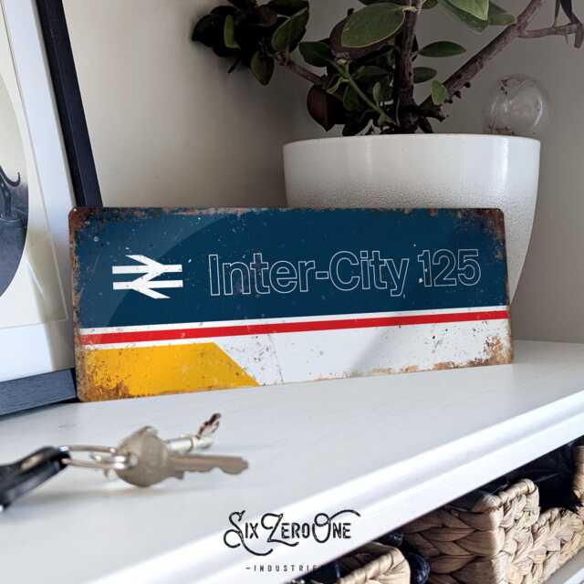 Intercity 125 Metal Sign Horizontal - Vintage Worn Rusty Look Printed Railway Staion Train Model Room - image 1