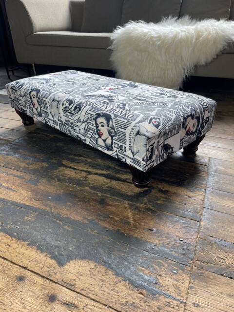 Marilyn Monroe Footstool Coffee Table Bench With Wooden Printed Fabric Handmade Footrest Pouffe - image 1