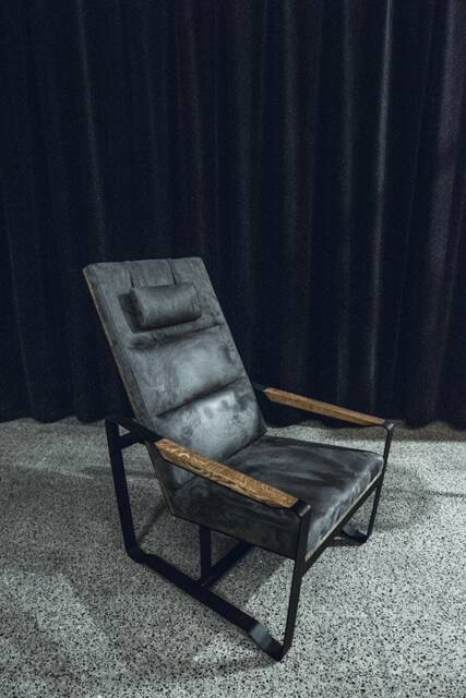 Handmade Modern Alcantara Leather Armchair, Black Metal Frame - image 1