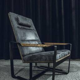 Handmade Modern Alcantara Leather Armchair, Black Metal Frame - thumbnail 4
