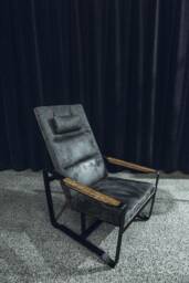 Handmade Modern Alcantara Leather Armchair, Black Metal Frame