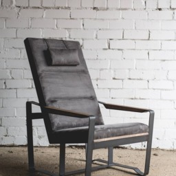 Handmade Modern Alcantara Leather Armchair, Black Metal Frame - thumbnail 2