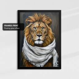 Lion Wearing Beige Scarf Framed Poster Print & Canvas Wall Decor Art Oil Painting Bedroom Home Living Room Funny Animal Lover Gift - thumbnail 2