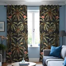 Dark Tropical Curtains, Flamingo & Palm Tree Print Drapes, Jungle Botanical Window Panels, Custom Curtain Sizes For Living Room Decor - thumbnail 3