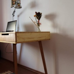 Scandinavian Wooden Desk - Solid Spruce & Beech Wood Office - thumbnail 4