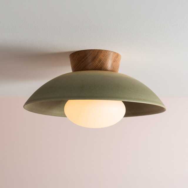 Green Dawn Flush Mount Ceiling Light in Ceramic & Oak - image 1