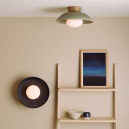 Green Dawn Flush Mount Ceiling Light in Ceramic & Oak - thumbnail 2