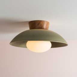 Green Dawn Flush Mount Ceiling Light in Ceramic & Oak - thumbnail 1