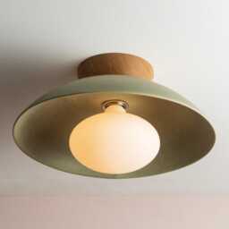 Green Dawn Flush Mount Ceiling Light in Ceramic & Oak - thumbnail 3