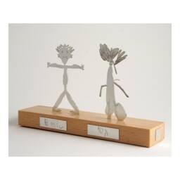 Handmade Silver Personalized Two Figured Tabletop Sculpture, Gifts From Your Child's Art - thumbnail 1