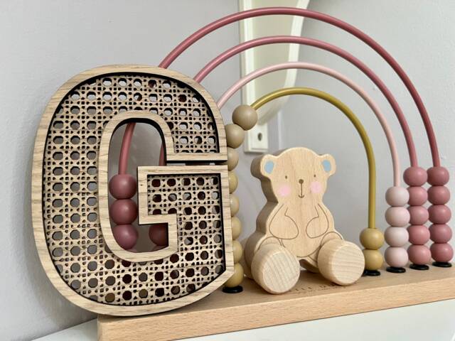 Rattan Alphabet Boho Nursery Decor- Personalised Room Decor -Rattan Effect Letter -Wood Wall Plaque - Bedroom Sign- Scandi - image 1