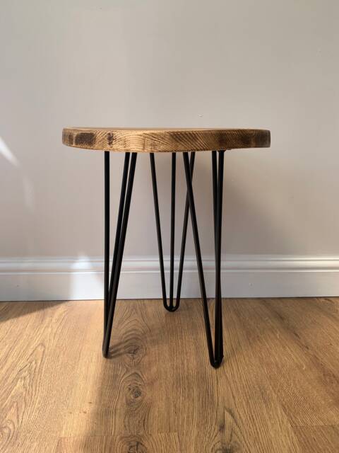 40cm Circle Side Table - Black Hairpin Legs Kiln Dried Wood Handmade Rustic Design - image 1