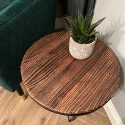 40cm Circle Side Table - Black Hairpin Legs Kiln Dried Wood Handmade Rustic Design - thumbnail 2