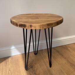 40cm Circle Side Table - Black Hairpin Legs Kiln Dried Wood Handmade Rustic Design - thumbnail 3