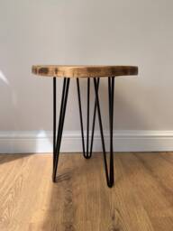 40cm Circle Side Table - Black Hairpin Legs Kiln Dried Wood Handmade Rustic Design - thumbnail 1