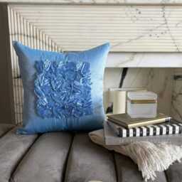 Ribbon Embroidered Solid Pattern, Sky Blue Art Silk 24x24/26x26 Modern Euro Sham - Love - thumbnail 3
