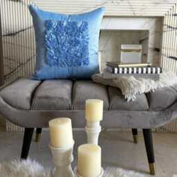 Ribbon Embroidered Solid Pattern, Sky Blue Art Silk 24x24/26x26 Modern Euro Sham - Love - thumbnail 2