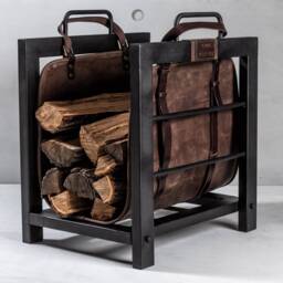 Firewood Rack With Leather Bag Fireplace Stand Indoor Furniture Log Storage Woodburner Accessory Holder Father Day Gift - thumbnail 1