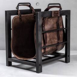 Firewood Rack With Leather Bag Fireplace Stand Indoor Furniture Log Storage Woodburner Accessory Holder Father Day Gift - thumbnail 2